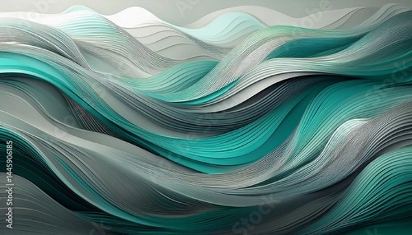 Obraz gray green and blue flow of wavy lines abstract wave