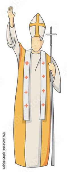 Fototapeta Greeting to the faithful in flat style of the new Christian Pope. Vertical vector illustration