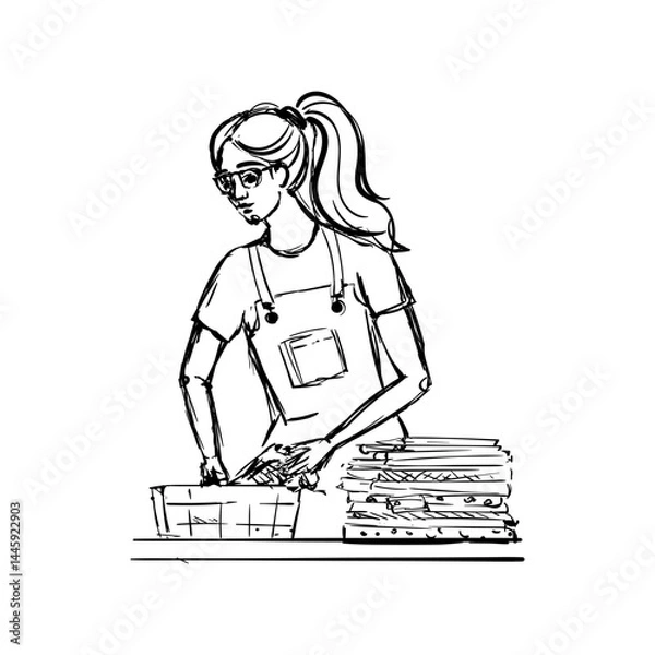 Obraz Girl folding freshly washed clothes in a laundry service setting