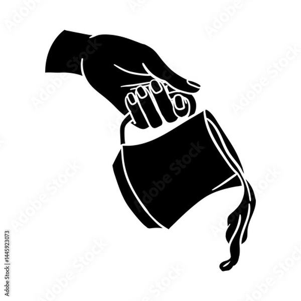 Obraz Icon of a hand holding a tilted jug, pouring liquid (oil, wax, milk, or water) Perfect for Kitchen and Ritual Designs