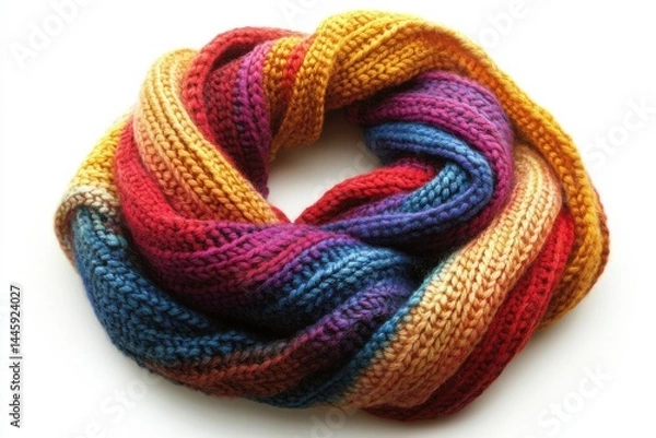 Obraz Rainbow Knit Infinity Scarf Cozy Warm Winter Handmade Soft Yarn Autumn Colors