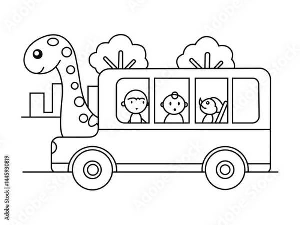 Fototapeta Dinosaur coloring page hand drawn bus line artwork for kids