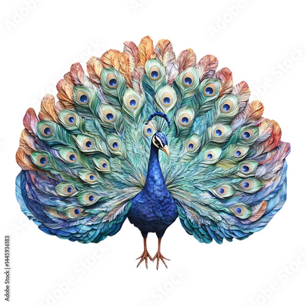 Fototapeta  peacock displaying its feathers, full body
