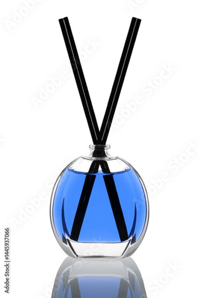 Obraz Butelka szklana odświeżacza powietrzna z patyczkami zapachowymi 50 ml niebieski płyn 
