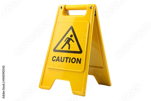 Fototapeta A yellow caution sign warns of slippery conditions ahead now on transparent background