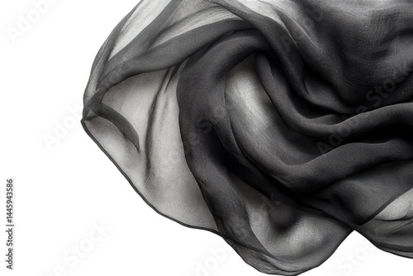 Fototapeta Elegant black sheer fabric softly draped showcasing texture and subtle light play on white