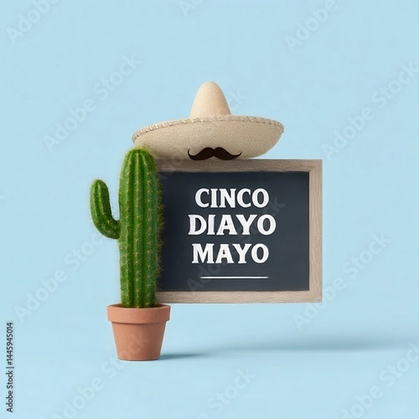 Fototapeta Cinco diayo mayo with cactus isolated on blue background