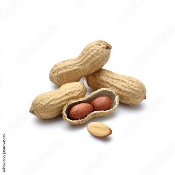 Fototapeta Pile of peanuts some shelled isolated on white background