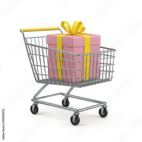 Fototapeta Gift box in shopping cart isolated on white background