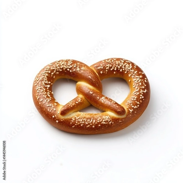 Fototapeta Delicious pretzel with sesame seeds isolated on white background