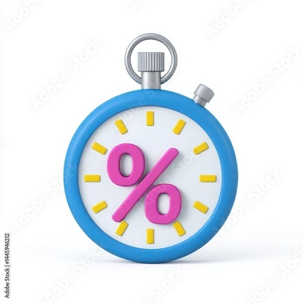 Fototapeta Stopwatch with percent sign isolated on white background