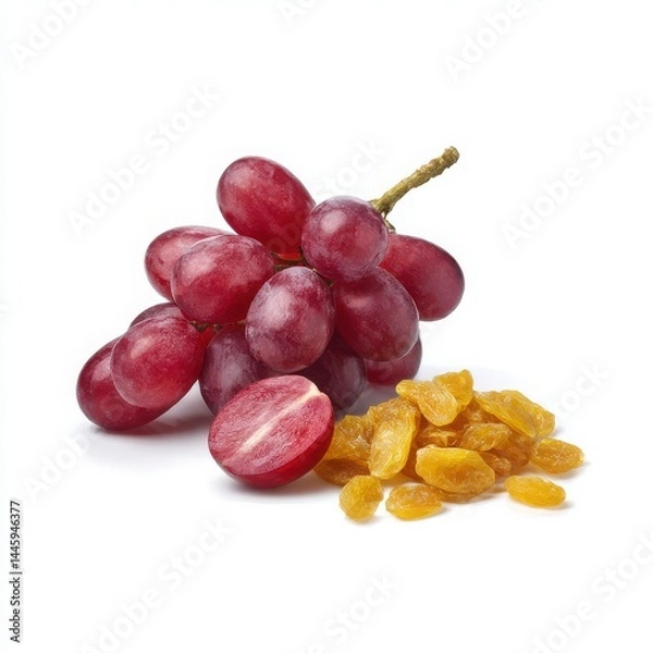 Fototapeta Red grapes and raisins still life isolated on white background