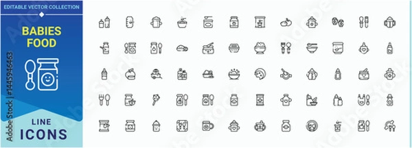 Fototapeta Babies Food icon set. Pack of baby, feeding, cereal, food, child, meal, milk and more. Modern thin line style icons. Pixel perfect. Vector illustration. Feed line icon set.