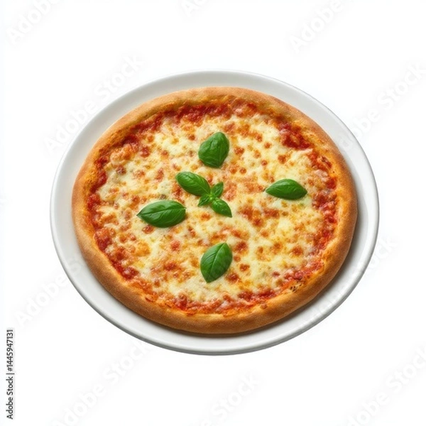 Fototapeta Delicious pizza with basil isolated on white background