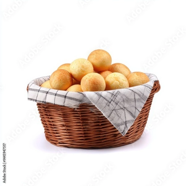 Fototapeta Basket with bread rolls isolated on white background