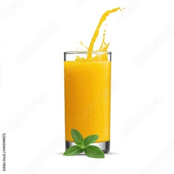 Fototapeta Orange juice splash in glass isolated on white background