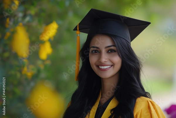 Fototapeta Smiling graduate in graduation attire