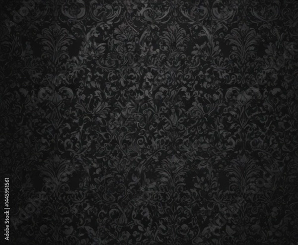 Fototapeta Black damask pattern, sharp lines, heavy texture, surface, textile