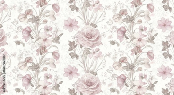 Fototapeta Floral pattern with rose and petal in muted color
