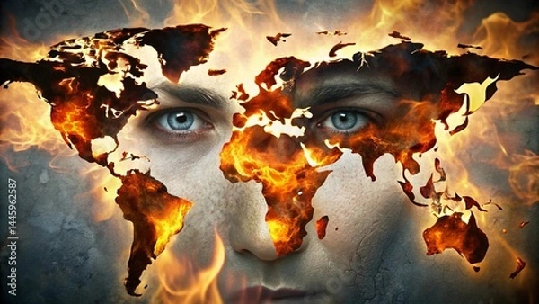 Fototapeta  the-world-map-that-s-on-the-face-of-burning
