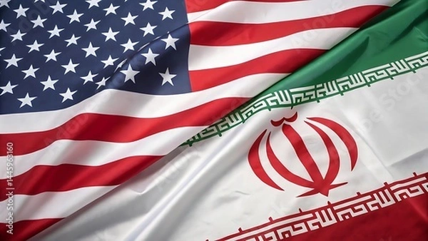 Fototapeta United States and Iran Flags: An abstract display of the American and Iranian flags, intersecting to symbolize the multifaceted relationship between the two nations.