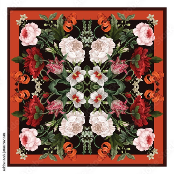 Obraz Design scarf with oil painting rococo still-lifes flowers. Vector.