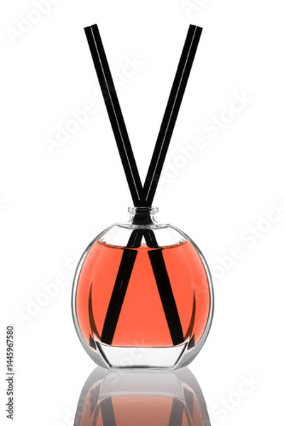 Obraz Butelka szklana odświeżacza powietrzna z patyczkami zapachowymi 50 ml czerwony płyn