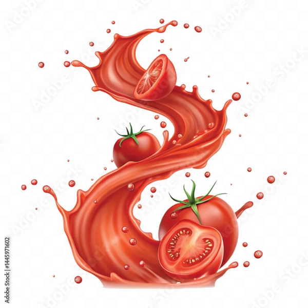 Fototapeta realistic tomato red juice or ketchup sauce splashes in different style isolated on transparent background