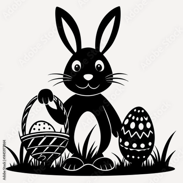 Obraz Easter Bunny Silhouette with Basket and Eggs for Holiday Crafts.