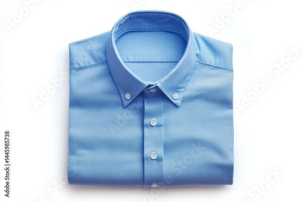 Fototapeta Crisp Light Blue Men s Shirt neatly folded showcasing textured fabric clean white background