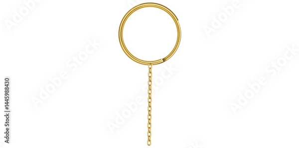 Fototapeta Realistic Golden Key Chain With Metal Ring Vector Illustration.	