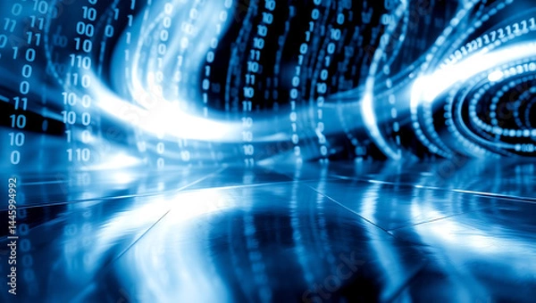Fototapeta Digital Technology Abstract: Blue Cyber Background with Data Lines and Modern Network Algorithm