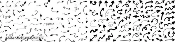 Obraz Hand-Drawn Arrow Silhouettes Vector Set – Curvy, Wavy, Loopy, Zigzag, Sketch Style Arrows in Black on White – Doodle Arrows for Design, Infographics, and Presentations , transparent background.