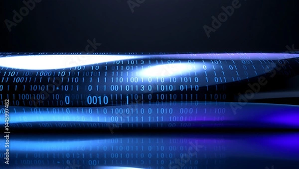 Fototapeta Digital Technology Background: Blue Glow Binary Lines Stream in Cybersecurity Network