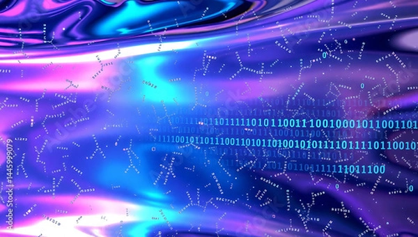 Fototapeta Abstract Neon Technology Background: Vibrant Digital & Molecular Visualization in Cyberspace Art