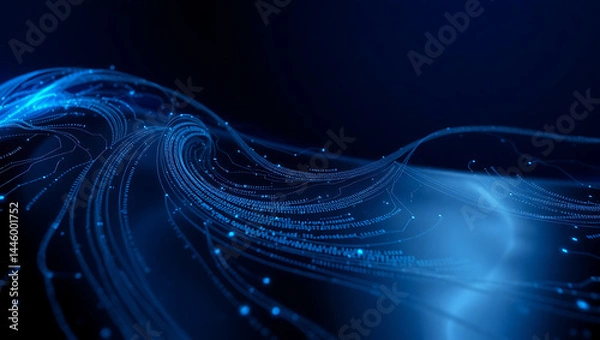 Fototapeta Futuristic Neon Blue Digital Waves: Abstract Technology Background in Motion