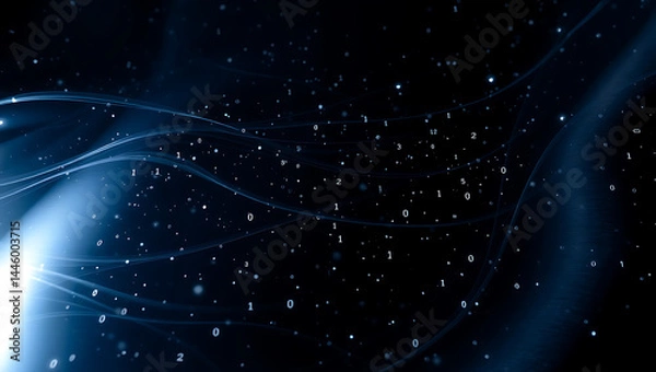 Fototapeta Abstract Blue Particles: Vibrant Illuminated Background with Shimmering Cosmic Waves and Mystical Light Effects