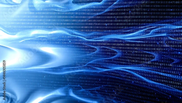 Fototapeta Abstract Blue Digital Background: Futuristic Technology Pattern with Data Flow and Virtual Light Waves