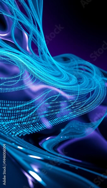 Fototapeta <Digital Abstract Technology: Blue and Purple Light Flow Background with Dynamic Waves and Futuristic Neon Glow>
