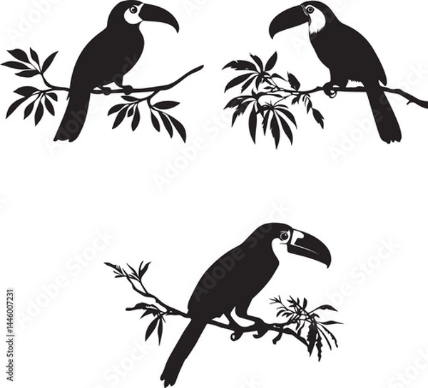 Fototapeta Toucan Perched on branch flat black vector