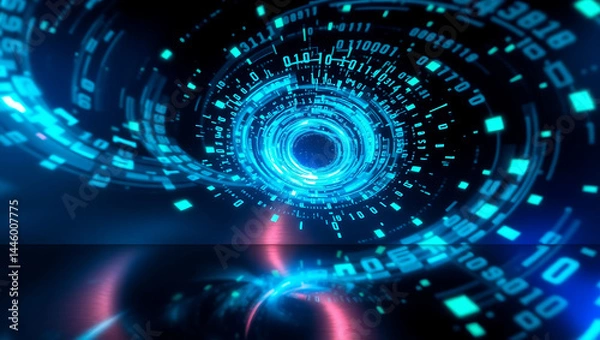 Fototapeta Futuristic 3D Digital Technology Swirl: Abstract Blue Light & Cyber Network Visualization