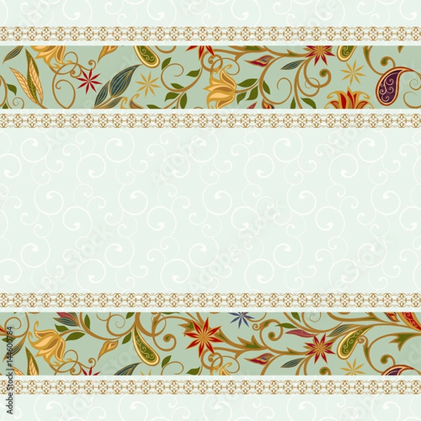 Fototapeta Abstract vintage pattern with decorative flowers, leaves and Paisley pattern in Oriental style.