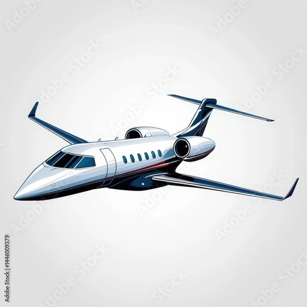 Fototapeta Luxury jet soaring through the sky, showcasing sleek design and elegance with blue and silver accents in a radiant afternoon light