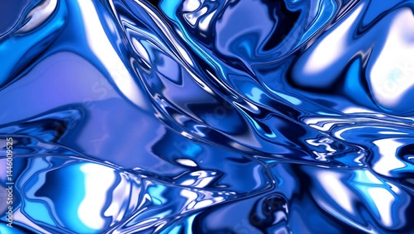 Fototapeta Vibrant Abstract Blue Metallic Liquid Texture - Modern Reflective Art Background Design