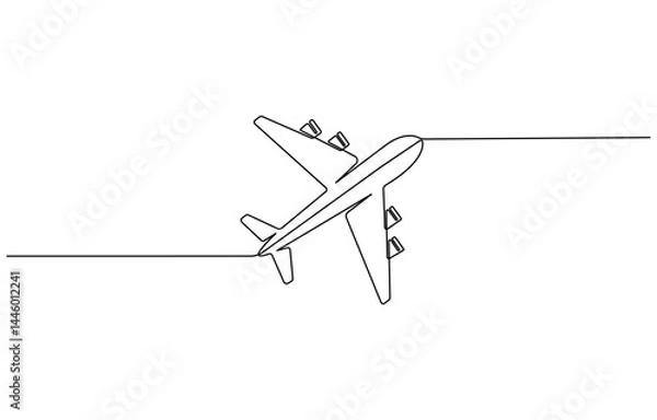 Fototapeta Continuous one line drawing airplane. vehicle concept. Single line draw design graphic vector illustration, with transparent background.