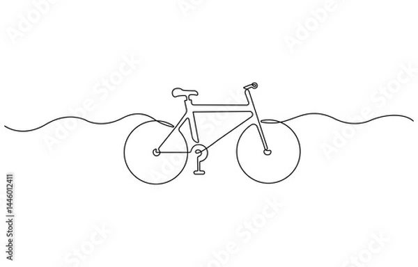 Fototapeta Bicycle in continuous line drawing. Minimalist design representing cycling, transportation, and an active lifestyle, bike single line art illustration. Editable vector.