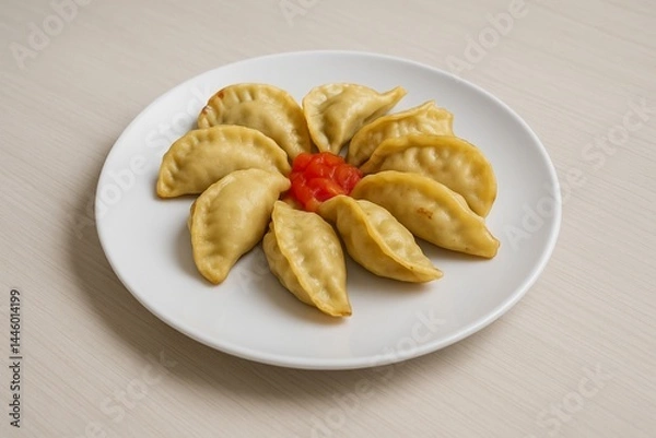 Fototapeta Fried Dumplings Arranged in a Flower Shape on a Plate