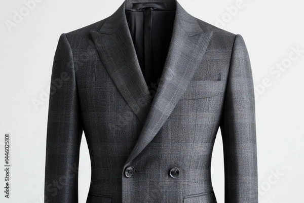 Fototapeta Elegant double breasted blazer intricate dark grey pattern luxurious texture sharp tailored fit