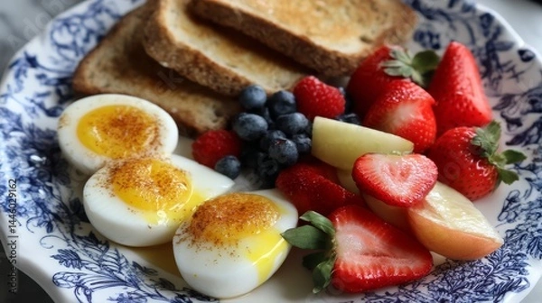 Obraz Scrumptious Breakfast Platter with Eggs, Toast & Fruit