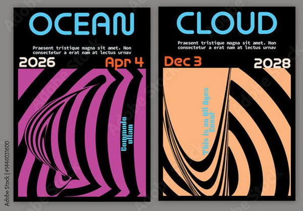 Obraz Flyer A4 Striped Abstract Futuristic Shape Bright Colored With Black